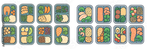 Healthy meal prep with a variety of dishes in organized containers displayed on a clean surface