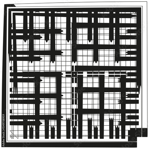 Geometric grid pattern. Abstract line artwork. Modern block arrangement. Vector architectural motif.