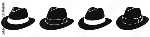 Four classic fedora hat silhouettes, ideal for fashion, vintage, or design projects.