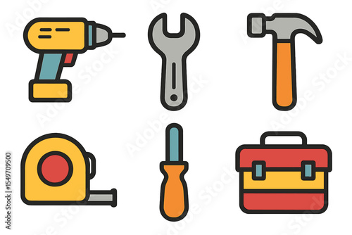 Various hand tools and power equipment used in home improvement and DIY projects displayed on a neutral background