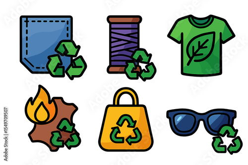 Recycling symbols representing sustainable fashion and environmentally friendly practices