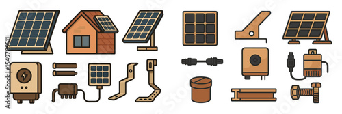 Solar energy equipment and components displayed for renewable energy solutions in a modern context
