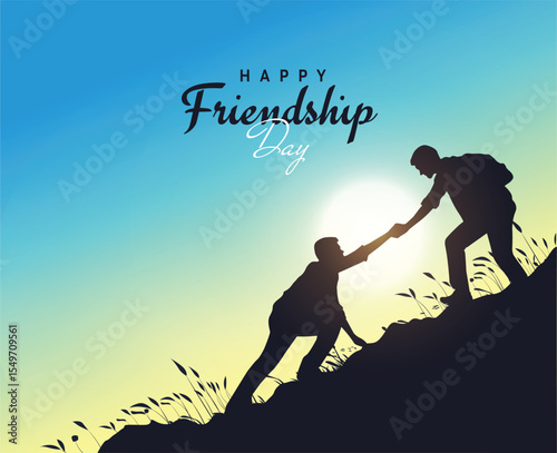 Happy Friendship Day concept vector illustration. Greeting card, back view of the friends' group. Abstract vector illustration.