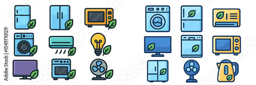 Sustainable appliances and energy-efficient solutions for modern homes in a vibrant graphic design