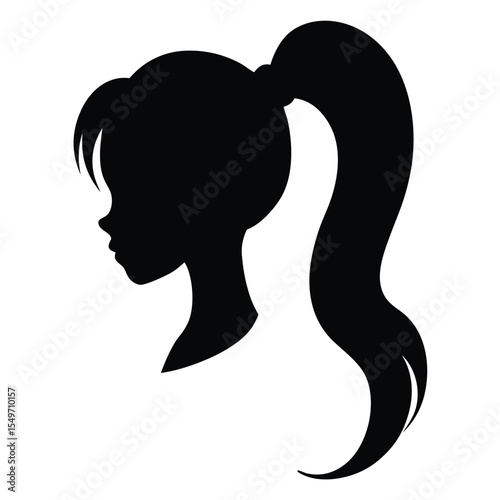 Black silhouette of a young woman s profile with a high ponytail