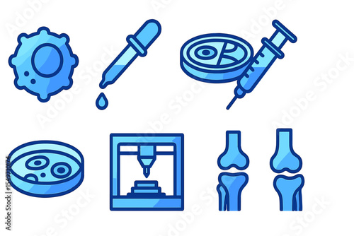 Representation of biological research techniques with various scientific instruments and cells in a laboratory setting