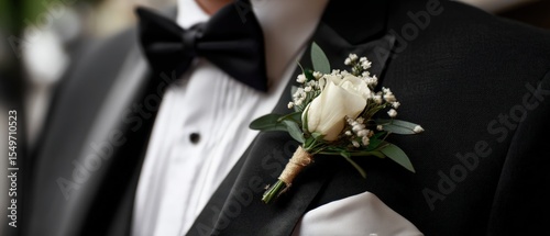 Wallpaper Mural Elegant adult man wearing black tuxedo with white rose boutonniere Formal wear for groom or wedding guest Concept of celebration, marriage, and sophisticated style Torontodigital.ca
