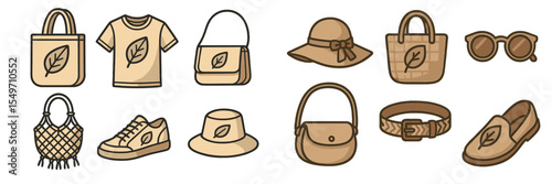 Fashion accessories and clothing items featuring leaf designs displayed together for a stylish seasonal look