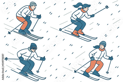 Skiers navigating snowy slopes in a winter landscape during a lively ski session