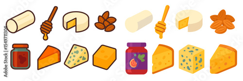 Variety of cheeses, honey, and nuts arranged on a table for a delightful tasting experience