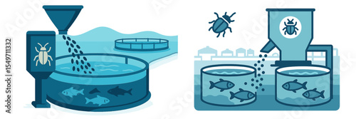 Feeding aquatic life with innovative methods in a fish farm facility