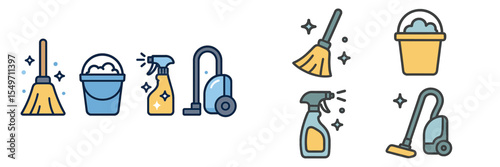 Cleaning tools and supplies for a spotless home environment in various designs and styles