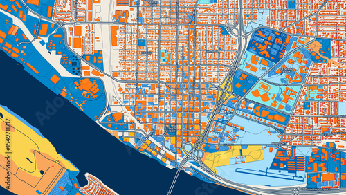 Colorful Vancouver Street Map with Labels and Buildings