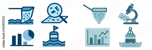 Visual representation of water sampling techniques and data analysis in aquatic research settings