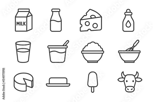 Various dairy products and related items displayed in a simple design