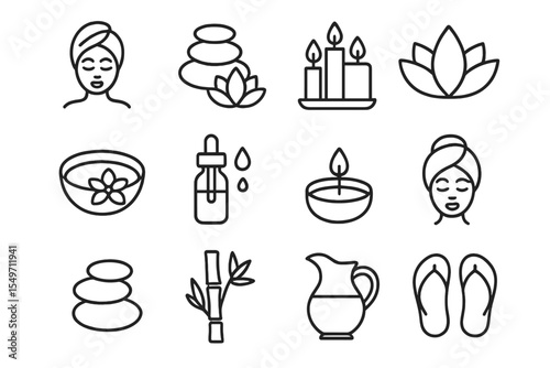 Spa icons representing relaxation, wellness, and self-care in a calming aesthetic design