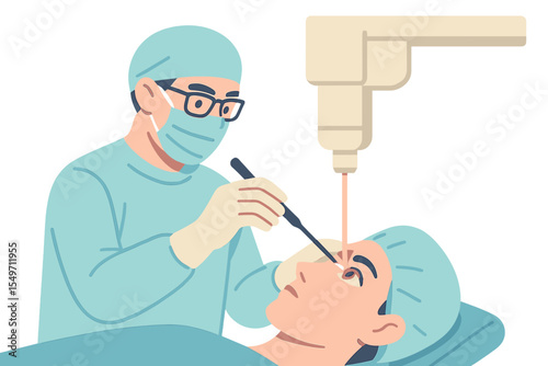Surgeon performing laser eye surgery on a patient in a modern medical facility