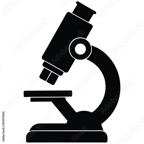 Simple black silhouette of a scientific microscope on a white background