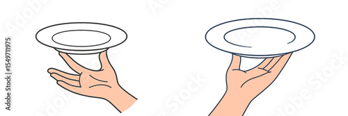 Demonstration of plate holding techniques for serving food in a dining setting