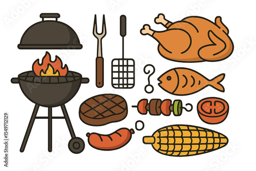 Grilling delights with various meats and vegetables at a summer barbecue celebration