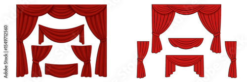 Red theater curtains design collection for artistic performances in various sizes and styles