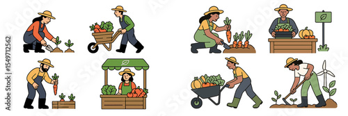 Farmers cultivate vegetables and fruits in a vibrant community garden throughout the growing season with enthusiastic teamwork