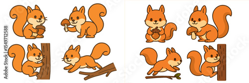 Playful squirrels gather food and explore their woodland home during a sunny afternoon in autumn
