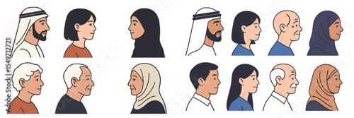Diverse group of people in profile view showcasing various ages, cultures, and backgrounds in a contemporary setting