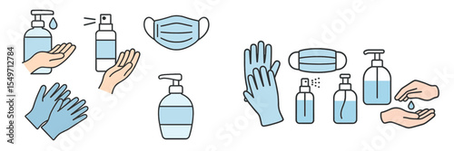 Importance of hygiene and health practices illustrated with cleaning supplies and protective gear in a home setting