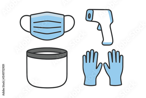Health and safety supplies arranged for use in a public space during the pandemic
