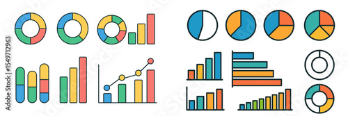 Colorful data visualizations showcasing various chart types and designs for effective data representation in business contexts
