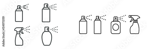 Variety of spray bottles and dispensers arranged on a simple flat surface under clear lighting in a minimalistic style