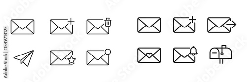 Various envelope icons representing different email actions and functions in a simple design