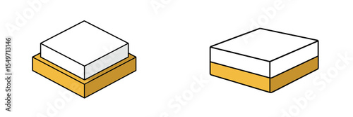 Detailed depiction of two layered desserts with cream and graham cracker crust in simple geometric shapes