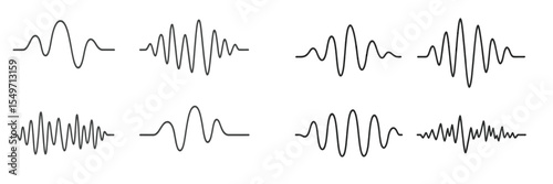 Wave patterns representing audio signals in a minimalist style showcasing various frequencies and amplitudes