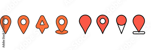 Collection of colorful map pin icons representing different locations and activities in a digital design