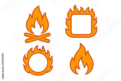 Creative illustrations of flames, fire shapes, and campfire elements suitable for design projects
