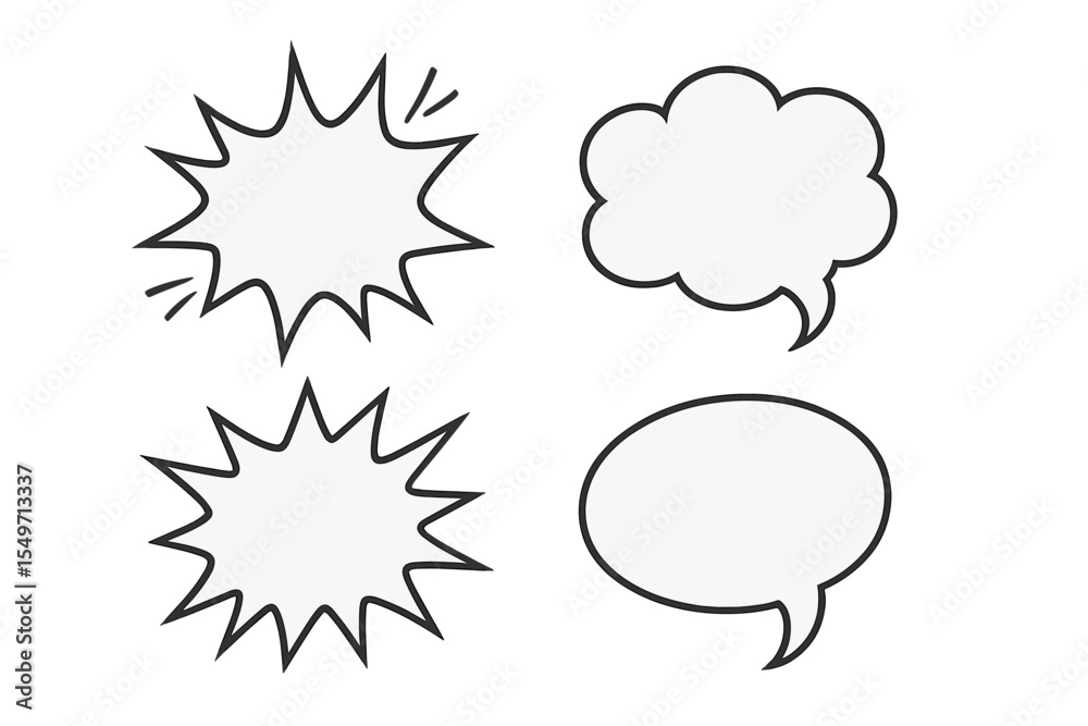 Comic style speech bubbles and explosion shapes for creative design projects Comic style speech bubbles and explosion shapes for creative design projects