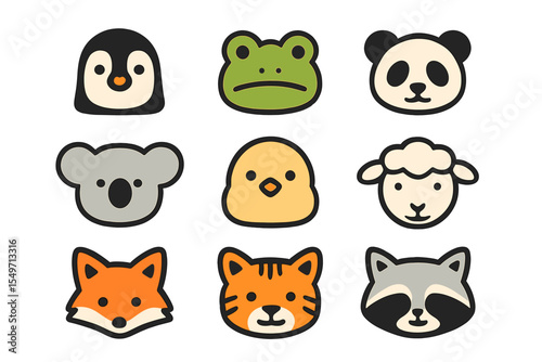 Cute animal faces displayed in a vibrant, playful arrangement for children's learning activities or decorations