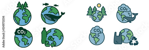 Illustrations depicting environmental themes focusing on climate change, wildlife, and pollution during an awareness campaign