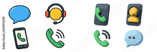 Communication icons depicting chat, call, and support tools for digital interaction