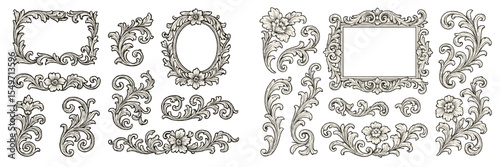 Decorative floral frames and ornate designs for creative projects and art