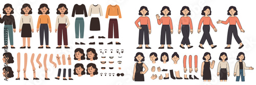 Illustration of diverse female character designs showing various clothing styles and poses for animations or art projects