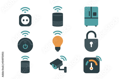 Smart home technology icons showing wireless connectivity and innovative devices for modern living