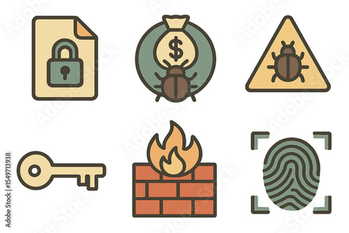 Security icons representing digital threats and protections in a modern environment