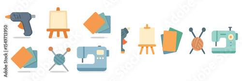 Crafting tools and materials showcased in a colorful illustration highlighting various creative activities and hobbies