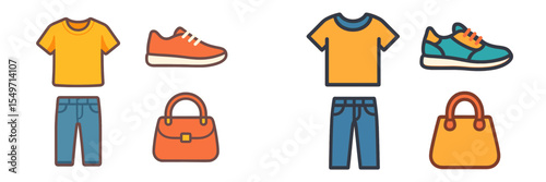 Colorful clothing and accessories layout showcasing casual outfits suitable for various occasions