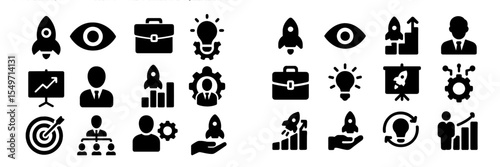 Business and innovation icons representing growth, strategy, and teamwork in a modern corporate environment