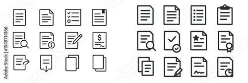 Collection of simple document icons representing various tasks and activities in a minimalist design for digital use