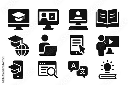 Digital learning symbols representing online education and student engagement in modern classrooms